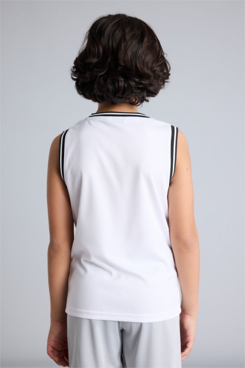 BOYS & TEENS White تانك توب اولادي مطبوع قصة عادية برقبة مستديرة
