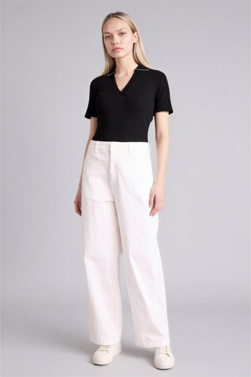 Женщины Черный Футболка поло кашкорсе Slim Fit в рубчик с коротким рукавом