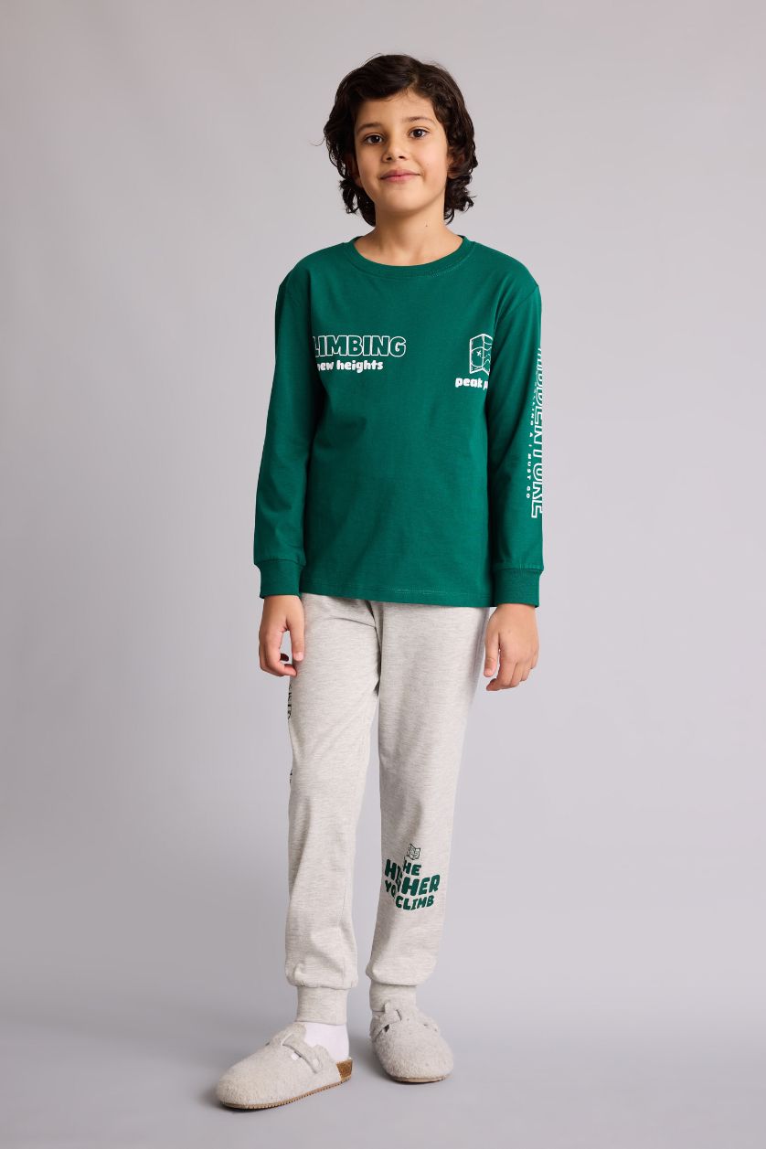 Boys & Teens Green 2 piece Regular Fit Knitted Pyjamas