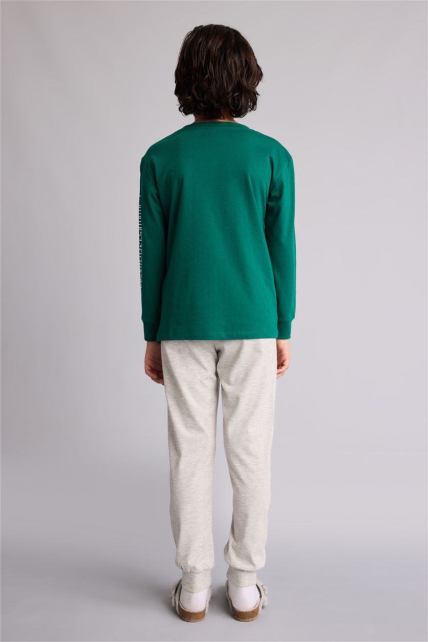 Boys & Teens Green 2 piece Regular Fit Knitted Pyjamas