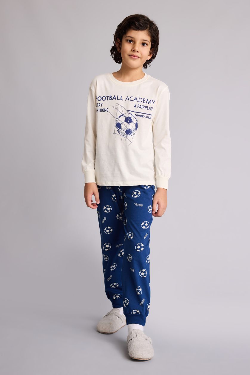 Boys & Teens Ecru 2 piece Regular Fit Knitted Pyjamas