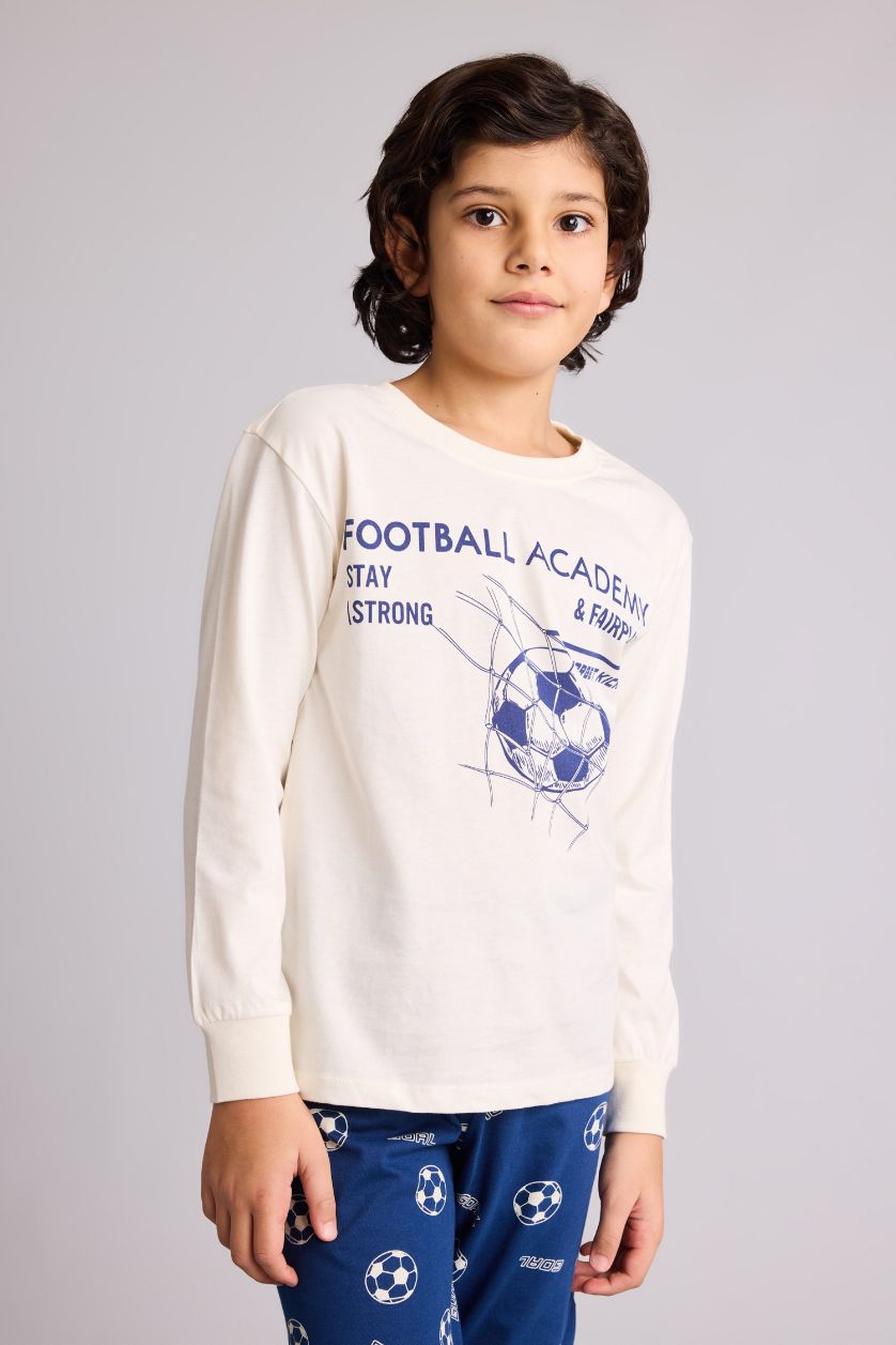 Boys & Teens Ecru 2 piece Regular Fit Knitted Pyjamas