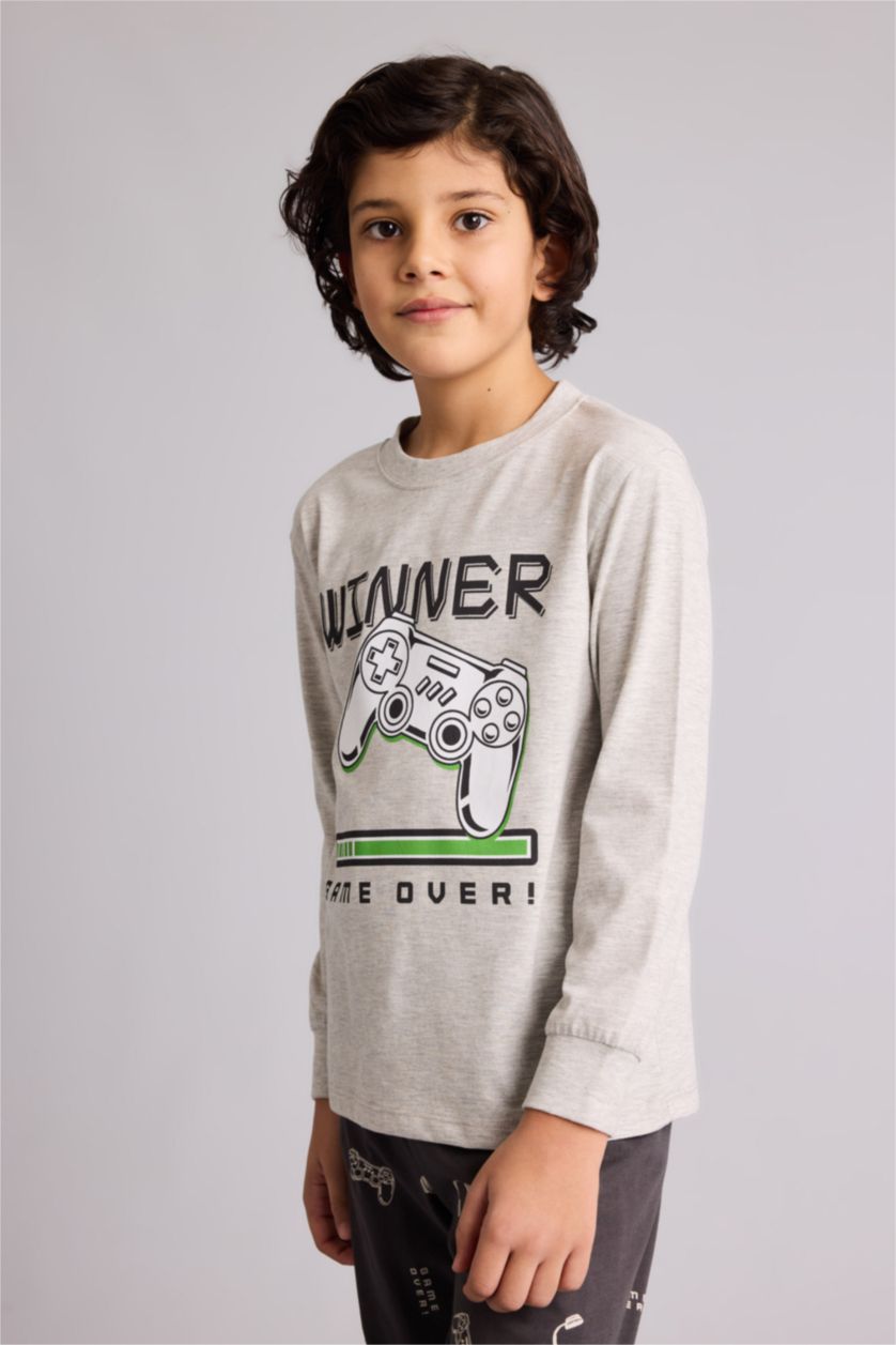 Erkek Çocuk - Genç Erkek Optik Gri Melanj Regular Fıt 2'li Pijama Takımı Erkek Çocuk