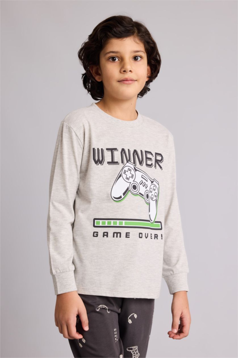 Erkek Çocuk - Genç Erkek Optik Gri Melanj Regular Fıt 2'li Pijama Takımı Erkek Çocuk