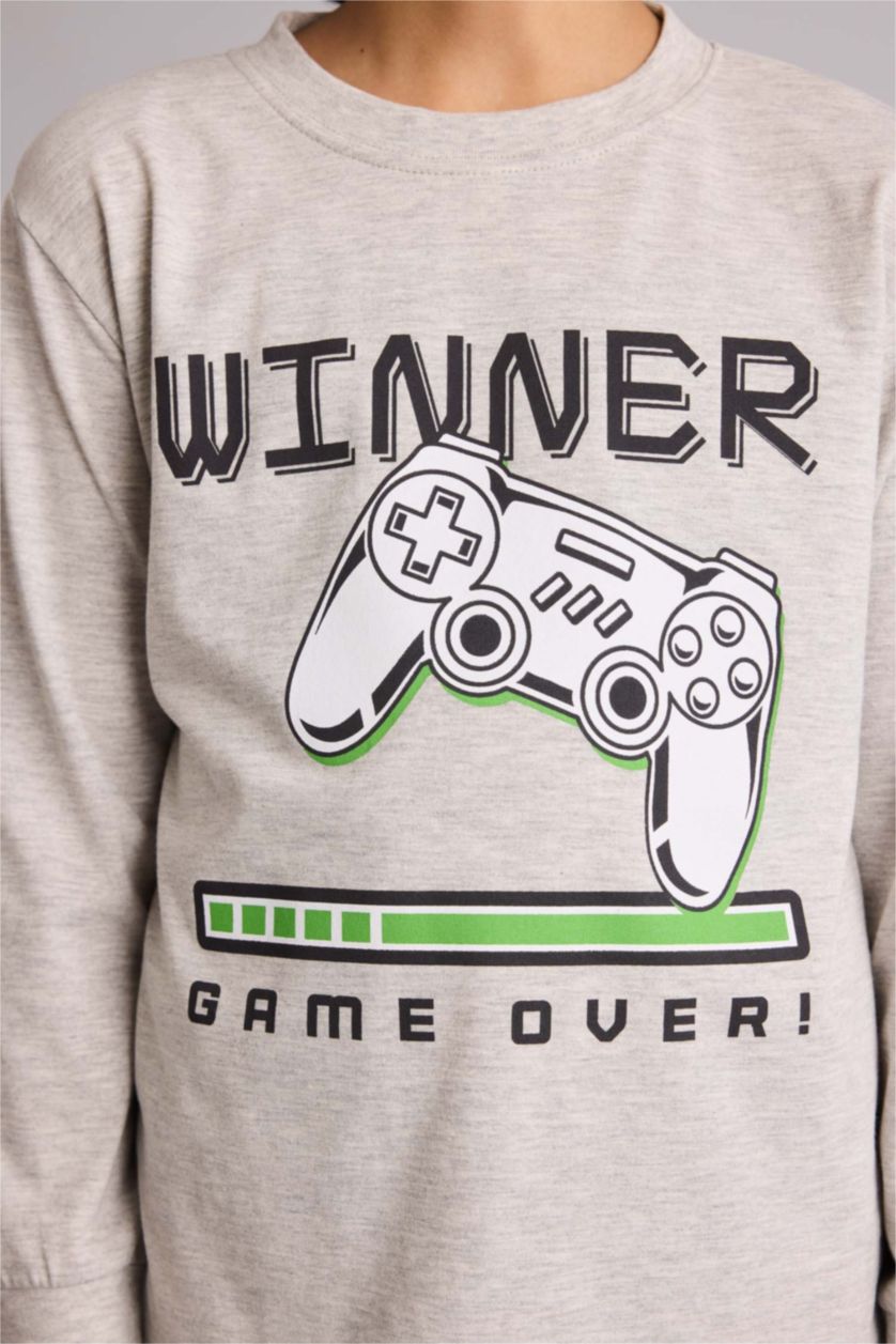 Erkek Çocuk - Genç Erkek Optik Gri Melanj Regular Fıt 2'li Pijama Takımı Erkek Çocuk