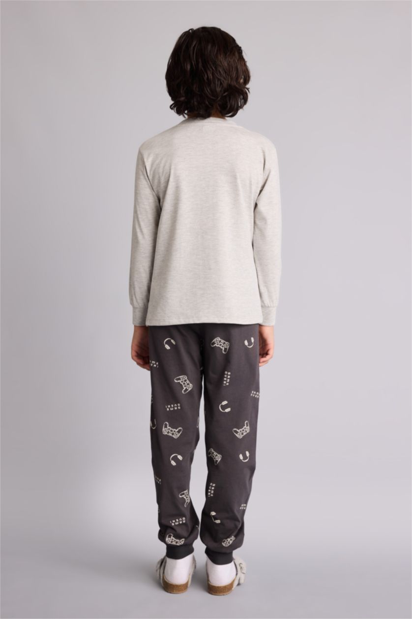 Erkek Çocuk - Genç Erkek Optik Gri Melanj Regular Fıt 2'li Pijama Takımı Erkek Çocuk