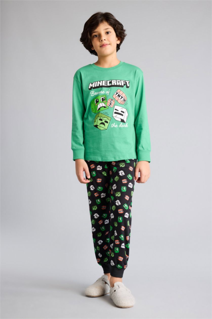 Erkek Çocuk - Genç Erkek Yeşil Minecraft Regular Fıt 2'li Pijama Takımı Erkek Çocuk