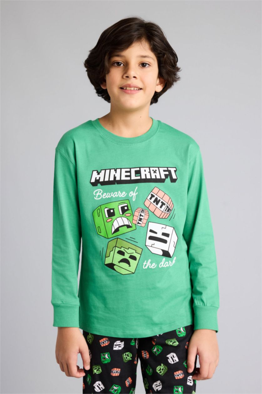 Erkek Çocuk - Genç Erkek Yeşil Minecraft Regular Fıt 2'li Pijama Takımı Erkek Çocuk