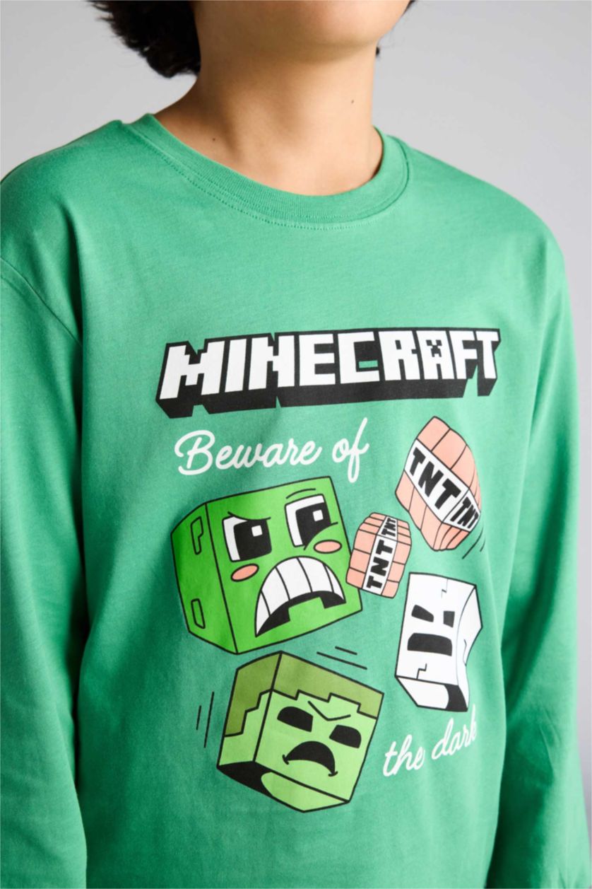 Erkek Çocuk - Genç Erkek Yeşil Minecraft Regular Fıt 2'li Pijama Takımı Erkek Çocuk