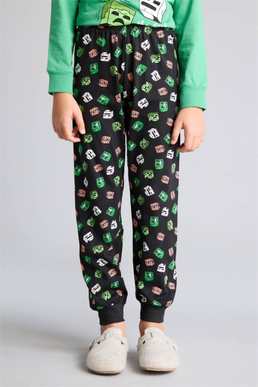 Erkek Çocuk - Genç Erkek Yeşil Minecraft Regular Fıt 2'li Pijama Takımı Erkek Çocuk