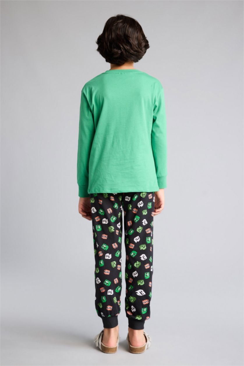 Erkek Çocuk - Genç Erkek Yeşil Minecraft Regular Fıt 2'li Pijama Takımı Erkek Çocuk