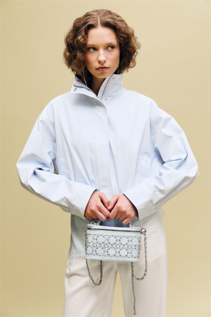 Kadın Açık Mavi Su Geçirmez Balloon Fıt Mont