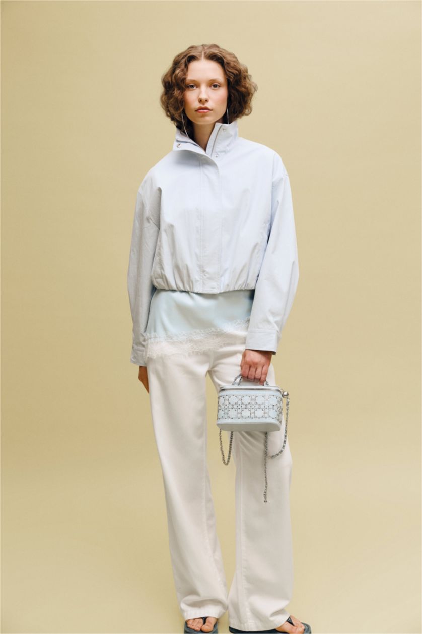 Kadın Açık Mavi Su Geçirmez Balloon Fıt Mont