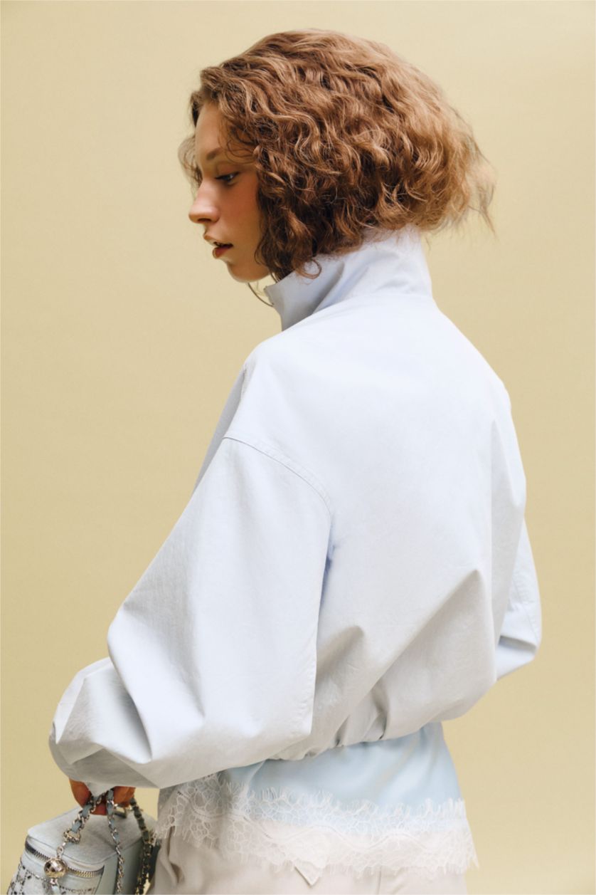 Kadın Açık Mavi Su Geçirmez Balloon Fıt Mont