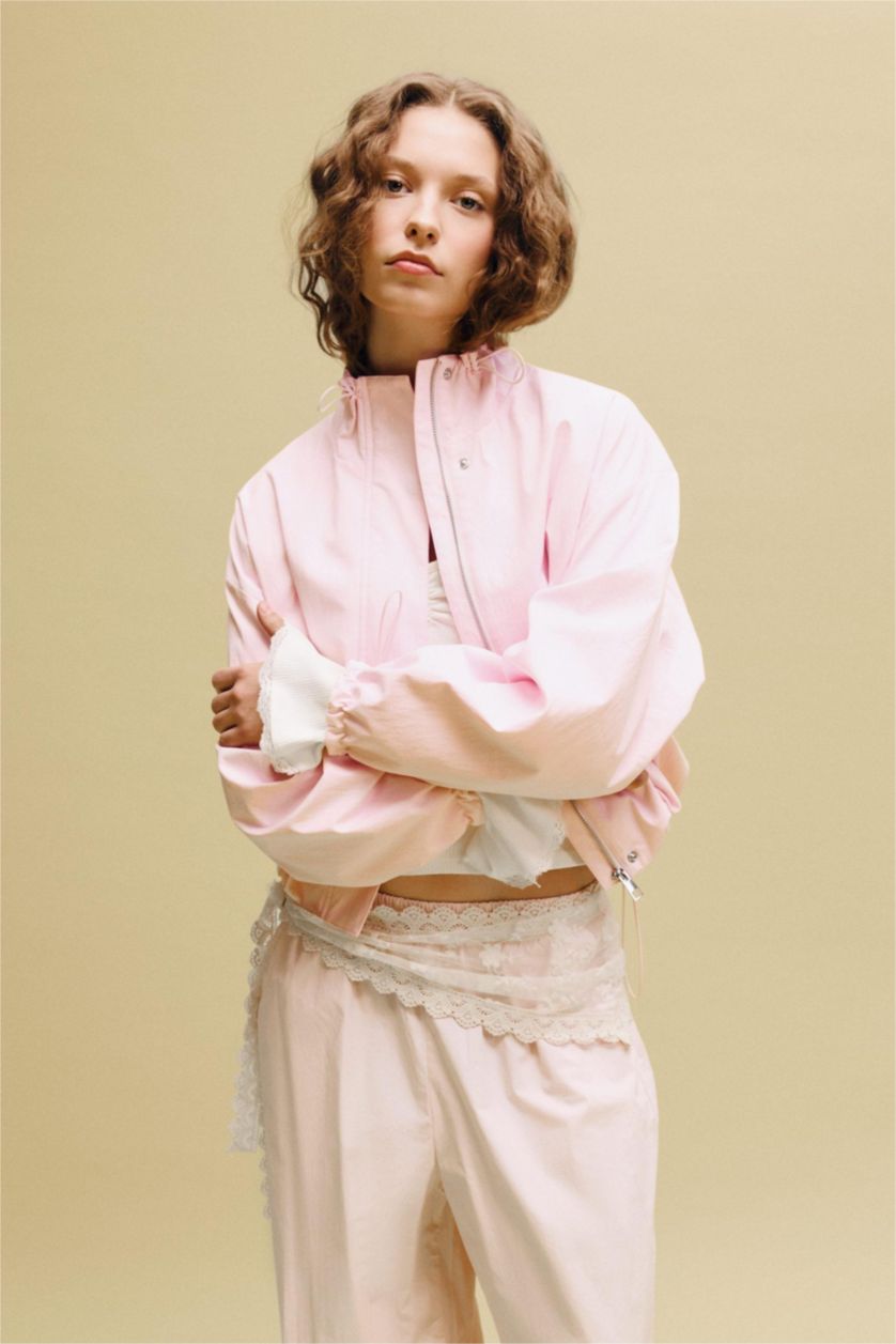 نساء زهري فاتح جاكيت بالون فيت بياخة قميص مقاوم للماء