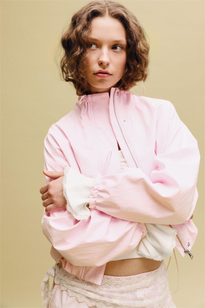 نساء زهري فاتح جاكيت بالون فيت بياخة قميص مقاوم للماء