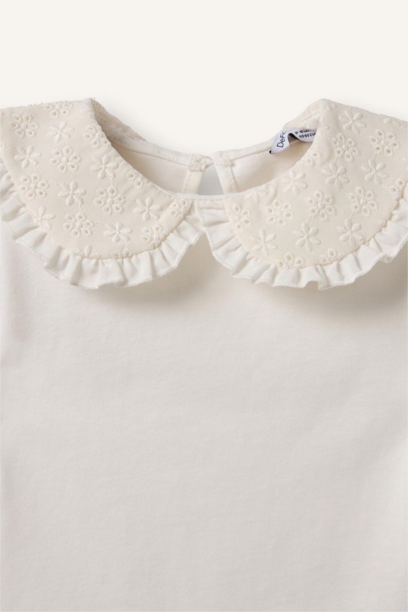 Kız Bebek Kırık Beyaz Bebe Yaka Penye Tişört Kız Bebek