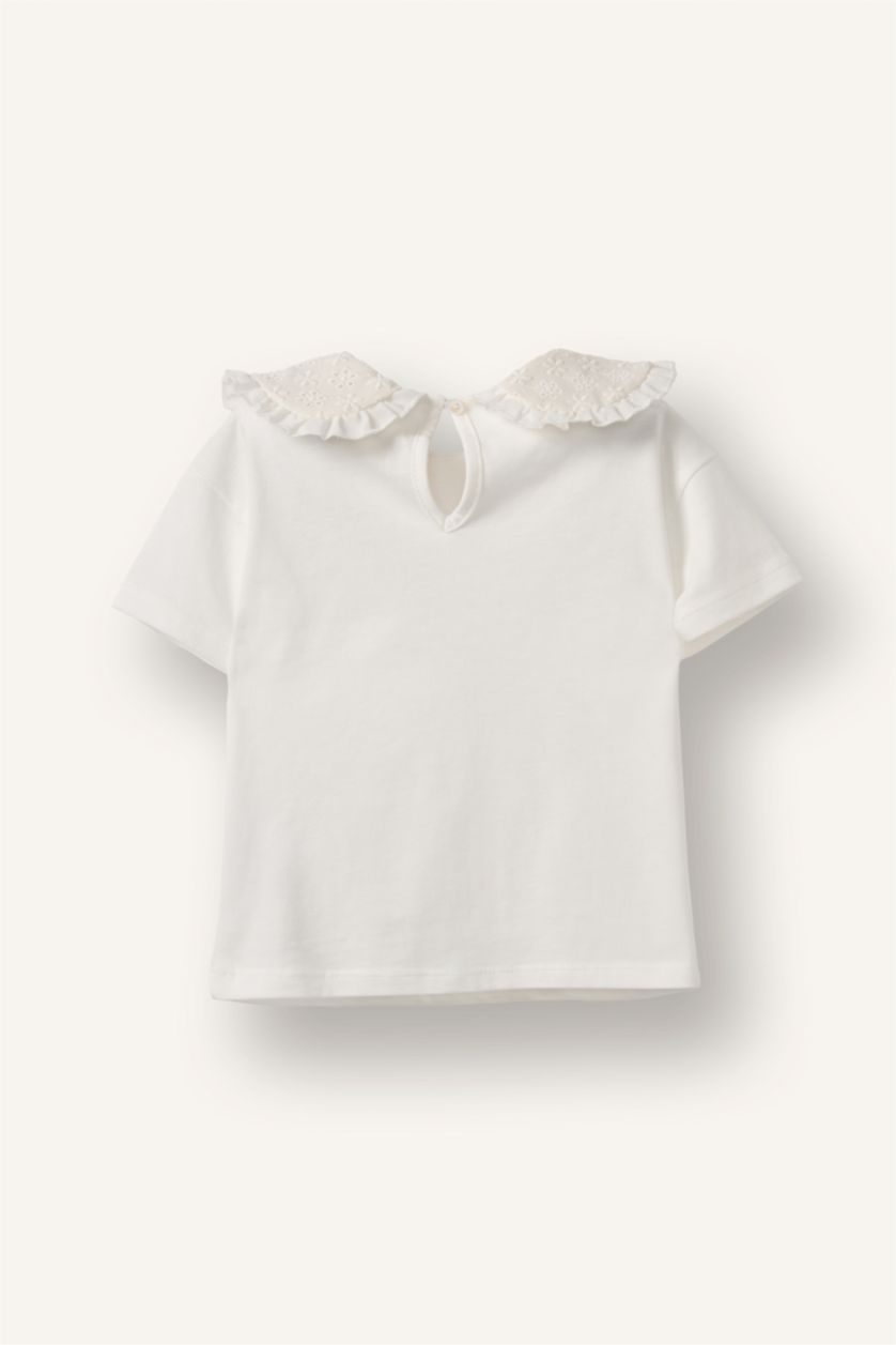 Kız Bebek Kırık Beyaz Bebe Yaka Penye Tişört Kız Bebek