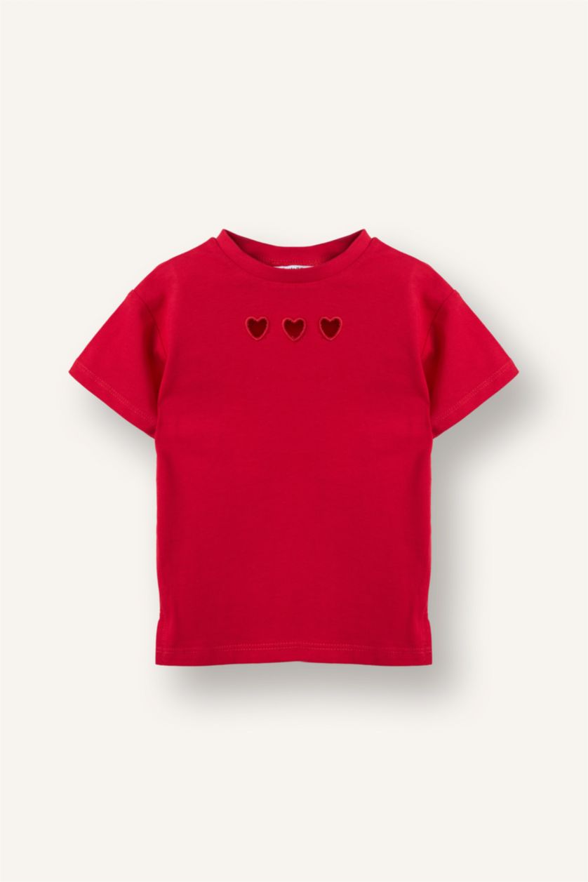 Kız Bebek Kırmızı Kalpli Penye Tişört Kız Bebek