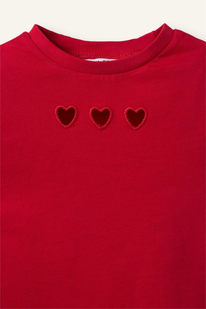 Kız Bebek Kırmızı Kalpli Penye Tişört Kız Bebek
