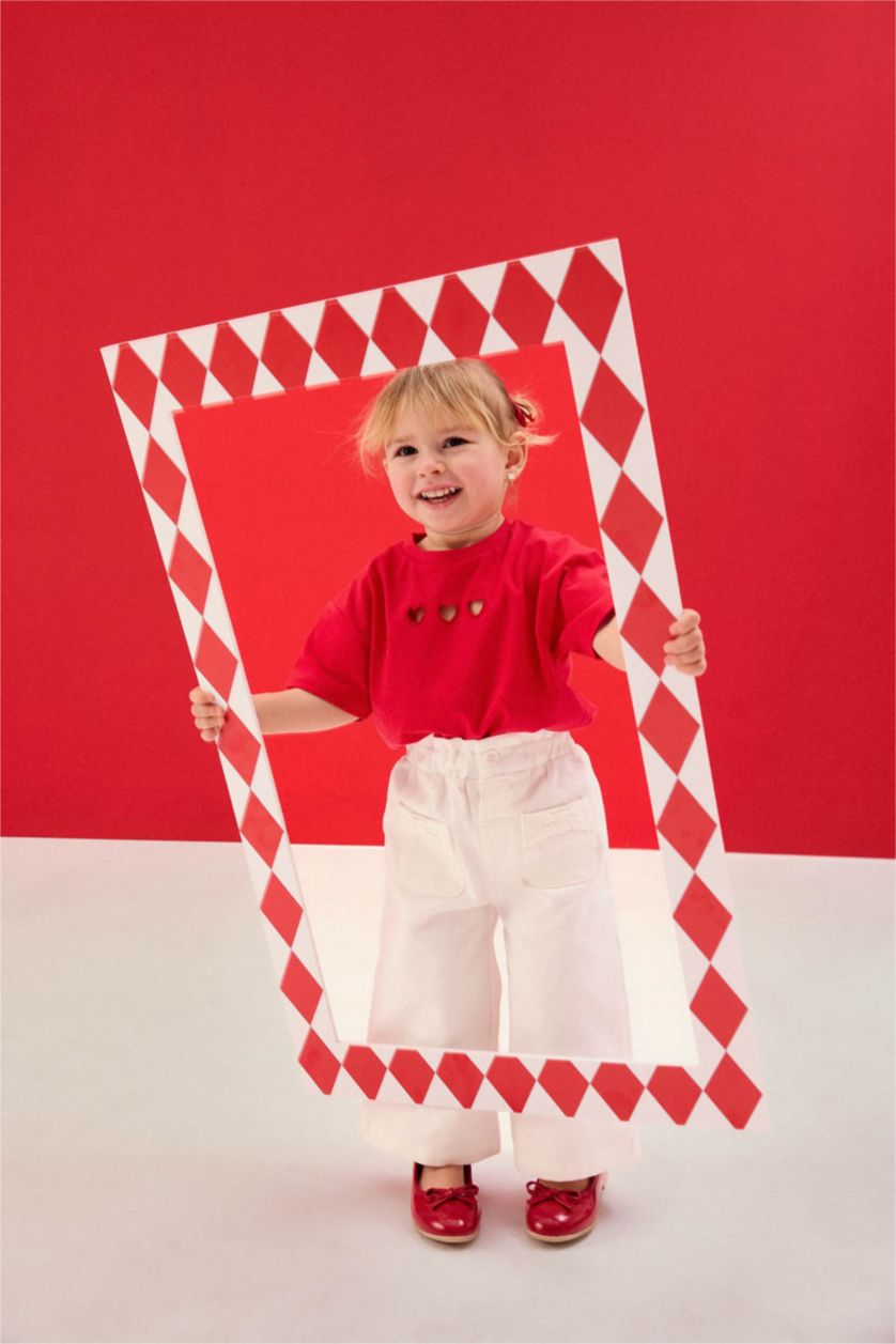 طفلة صغيرة أحمر تيشيرت بيبي بناتي نص كم بطبعة قلب