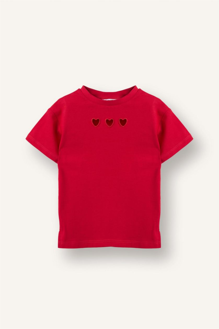 طفلة صغيرة أحمر تيشيرت بيبي بناتي نص كم بطبعة قلب