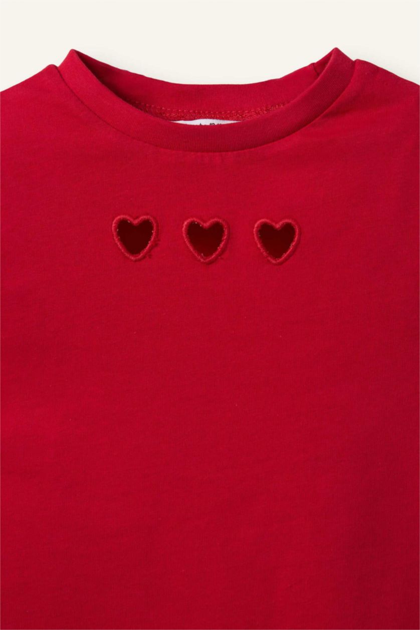 طفلة صغيرة أحمر تيشيرت بيبي بناتي نص كم بطبعة قلب