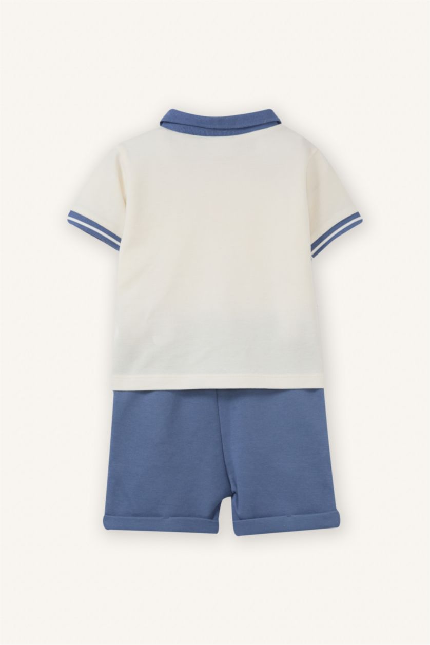 Erkek Bebek Ekru Pike Polo Tişört Şort 2'li Takım Erkek Bebek