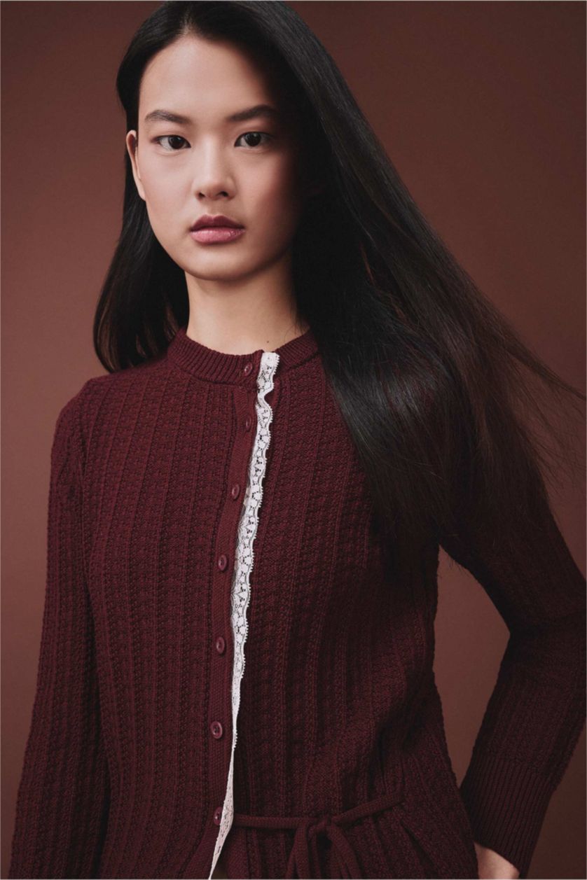 Kadın Camel Dantel Detaylı Hırka