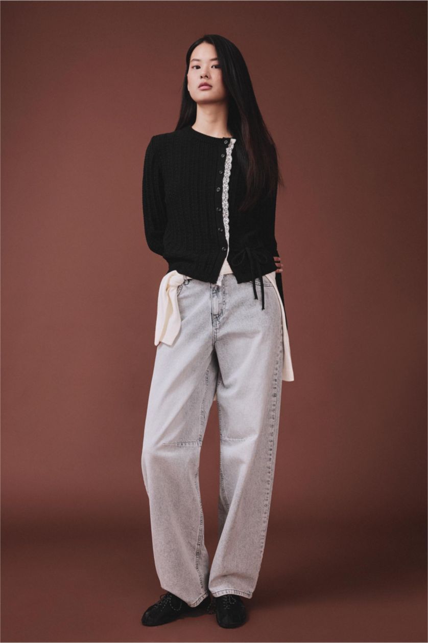 Kadın Siyah Dantel Detaylı Hırka