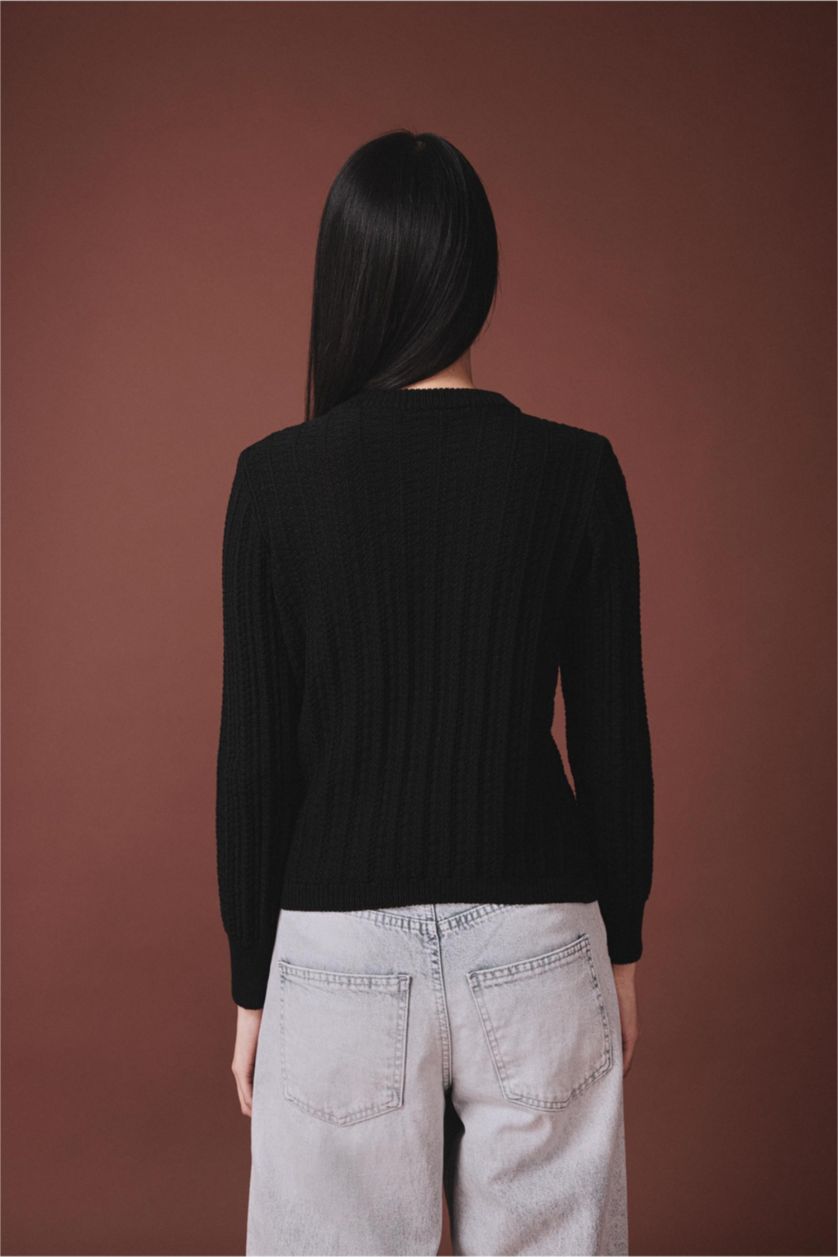 Kadın Siyah Dantel Detaylı Hırka