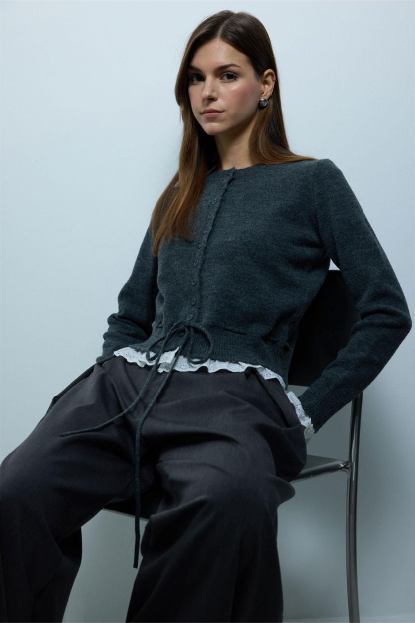Woman Anthracite Slim Fit Cardigan