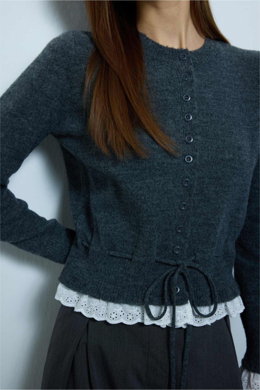Woman Anthracite Slim Fit Cardigan