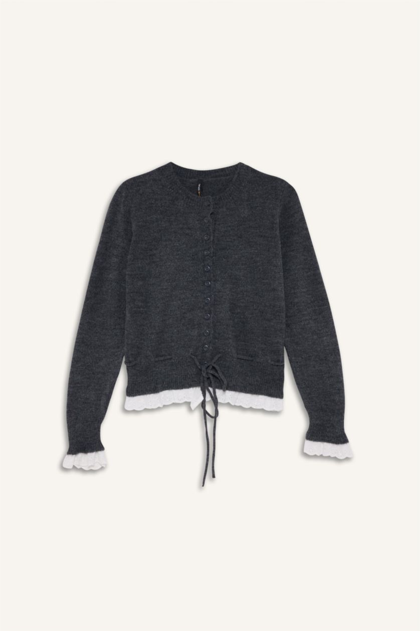Woman Anthracite Slim Fit Cardigan