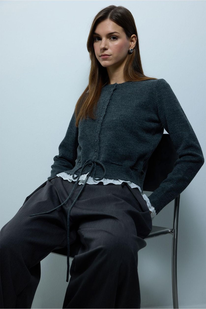 Woman Anthracite Slim Fit Cardigan