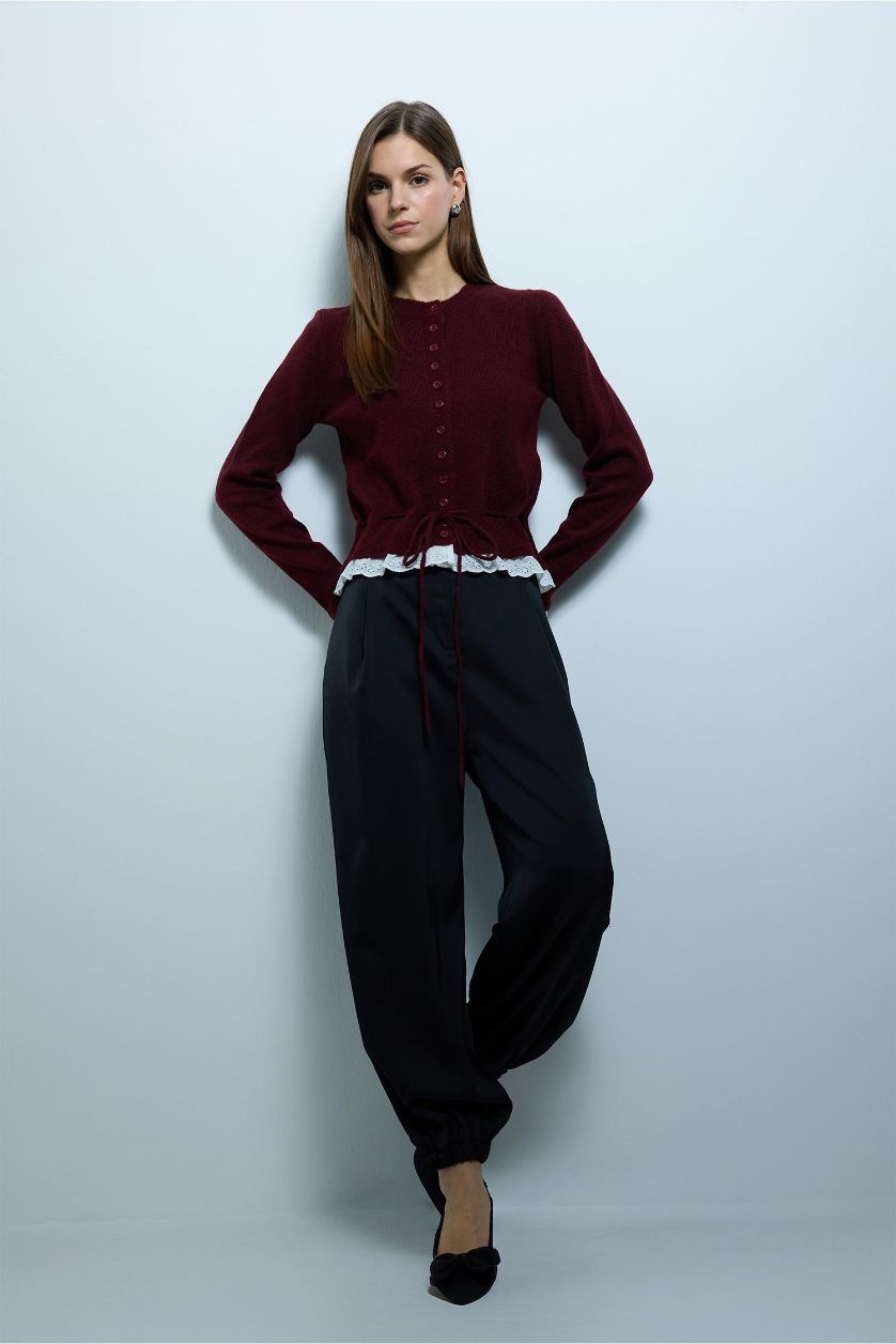 Kadın Bordo Slım Fıt Hırka