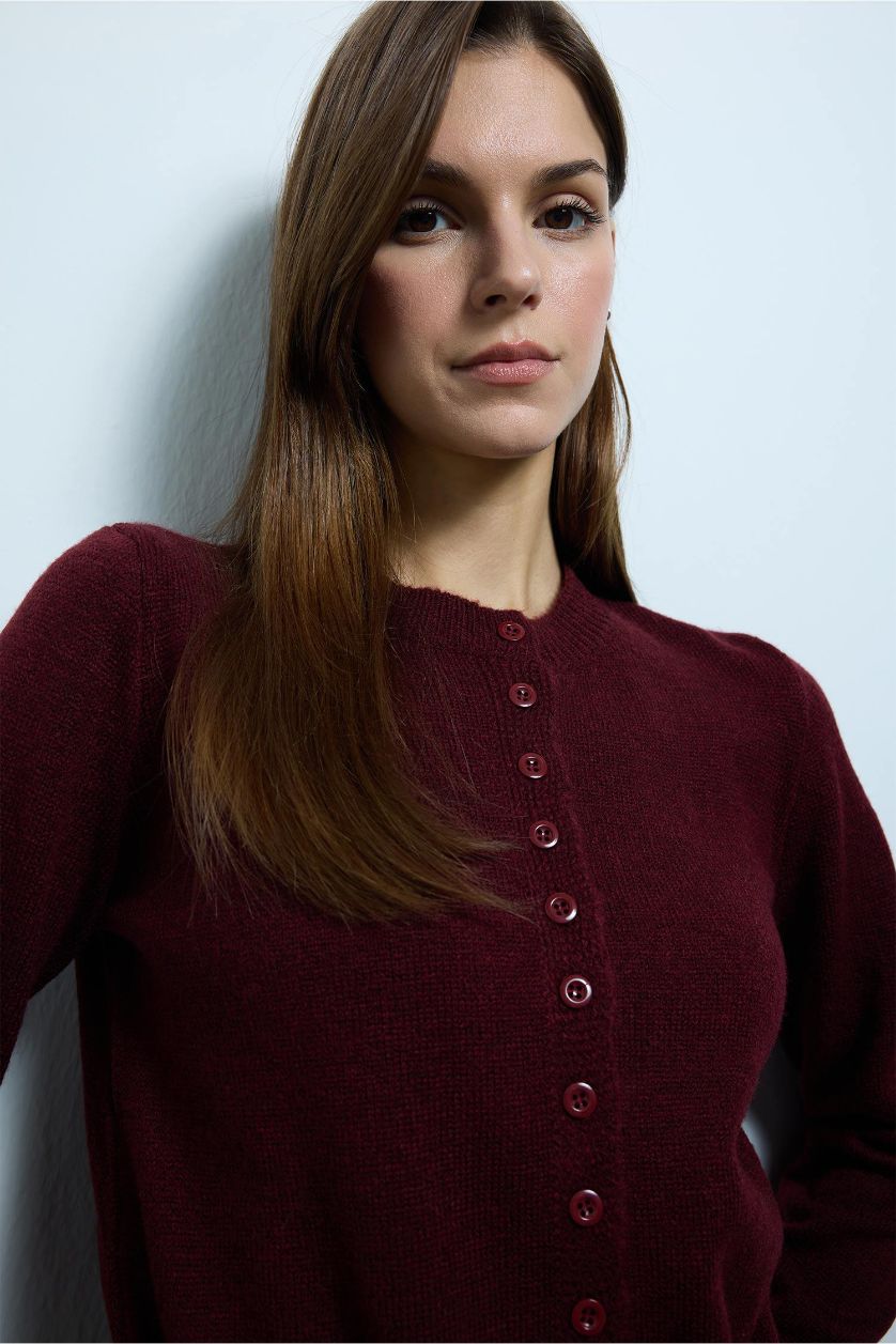 Kadın Bordo Slım Fıt Hırka