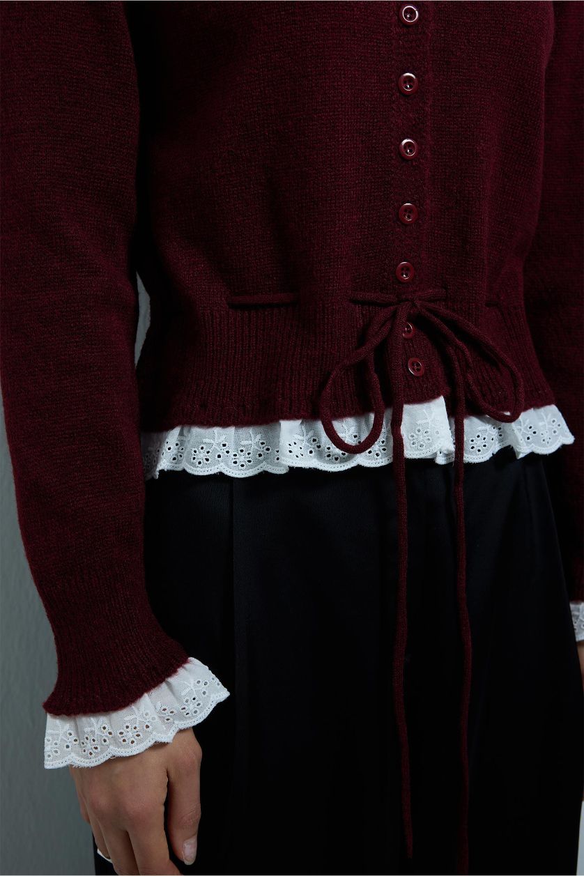 Kadın Bordo Slım Fıt Hırka