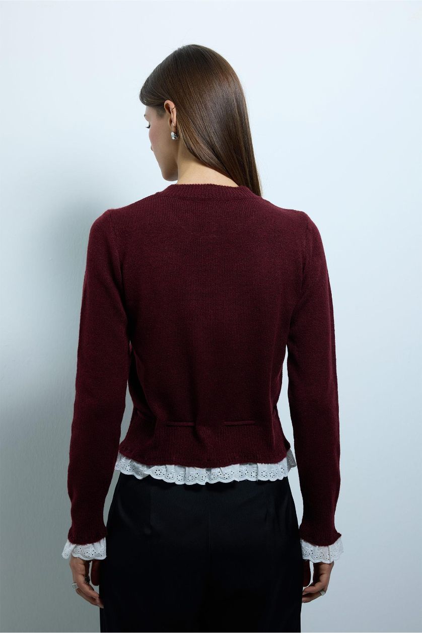 Kadın Bordo Slım Fıt Hırka