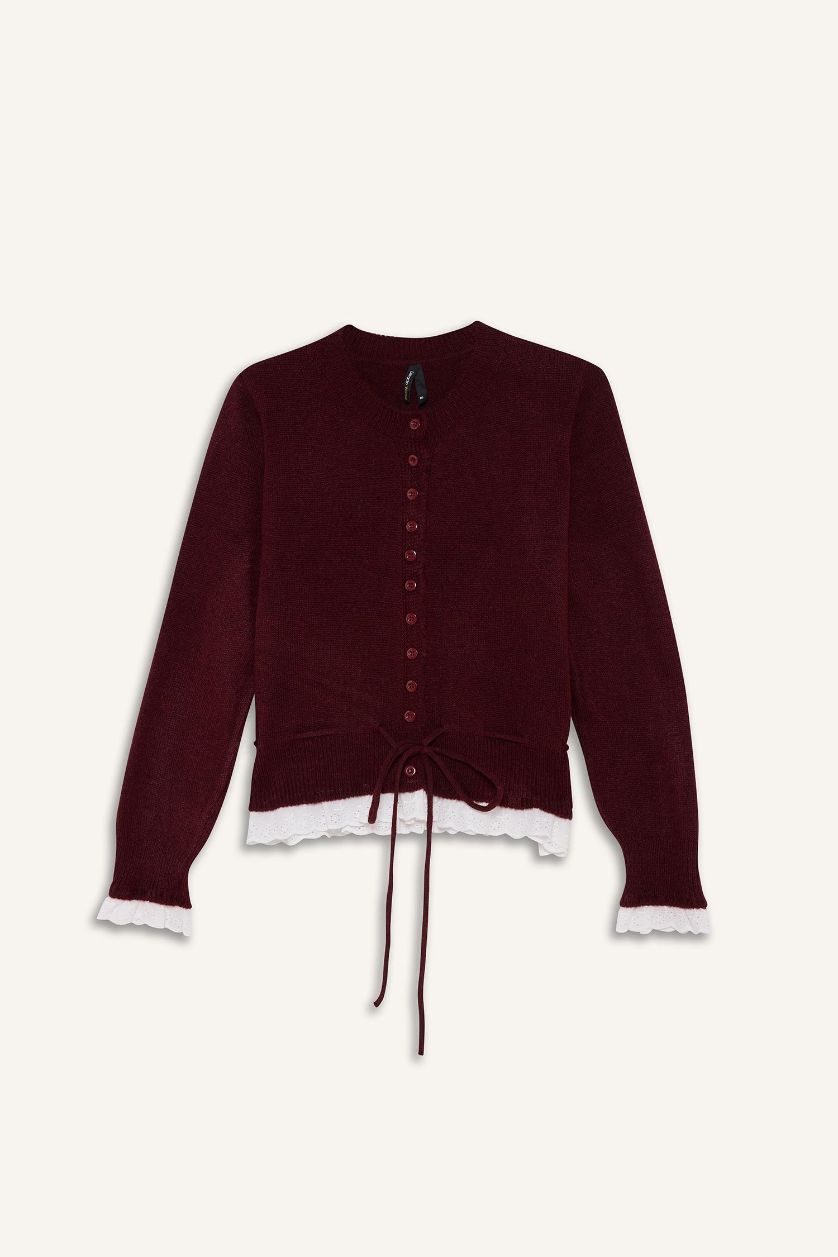 Kadın Bordo Slım Fıt Hırka