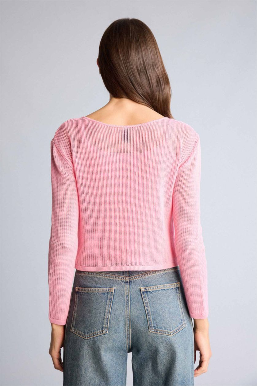 Kadın Pembe Oversıze Kayık Yaka Kazak