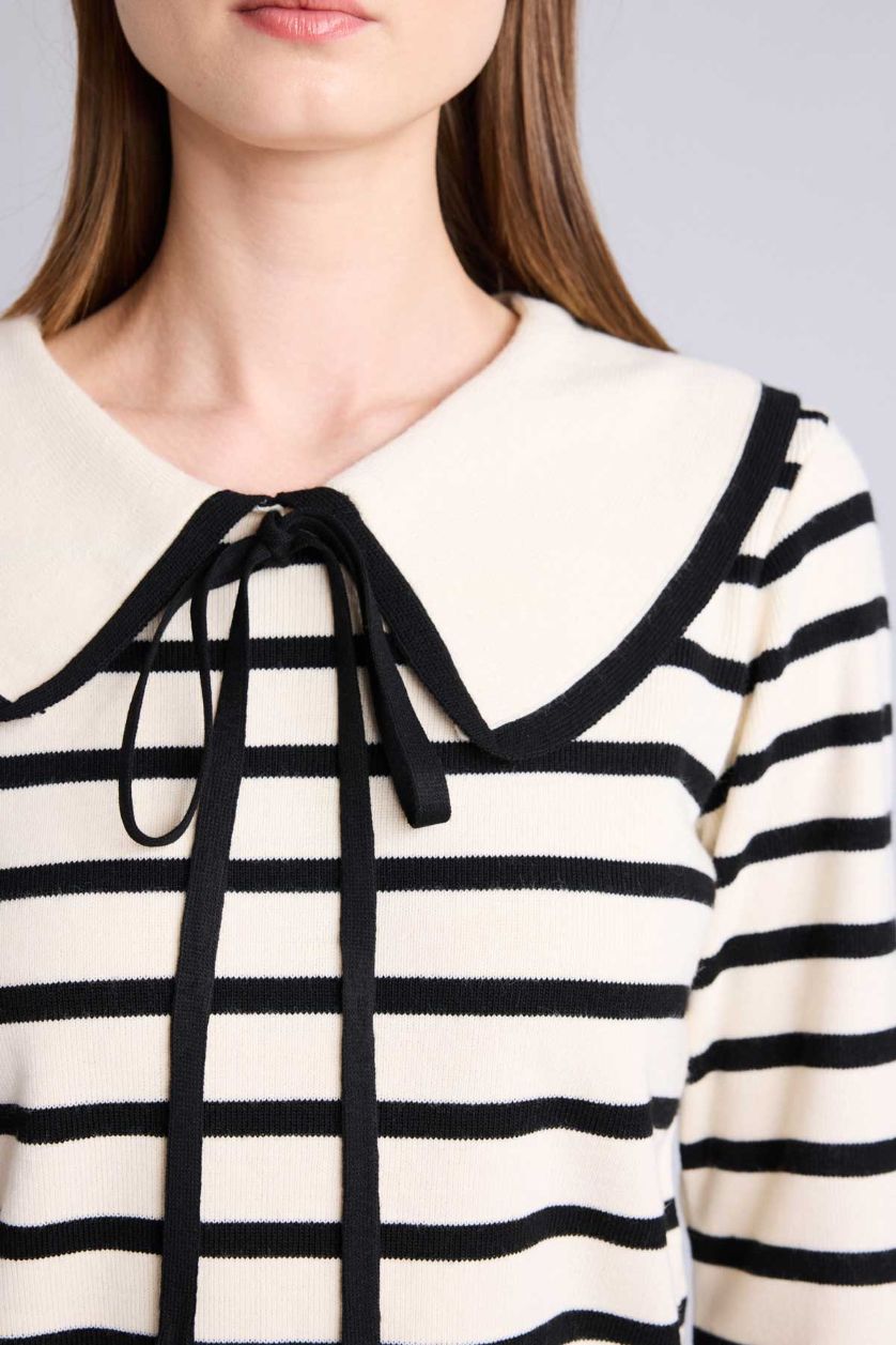 Женщины Кремовый Полосатый джемпер Slim Fit