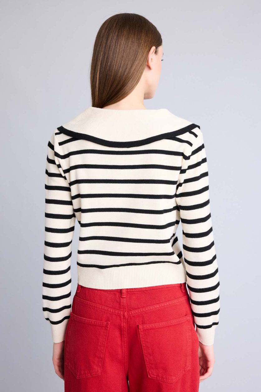 Женщины Кремовый Полосатый джемпер Slim Fit