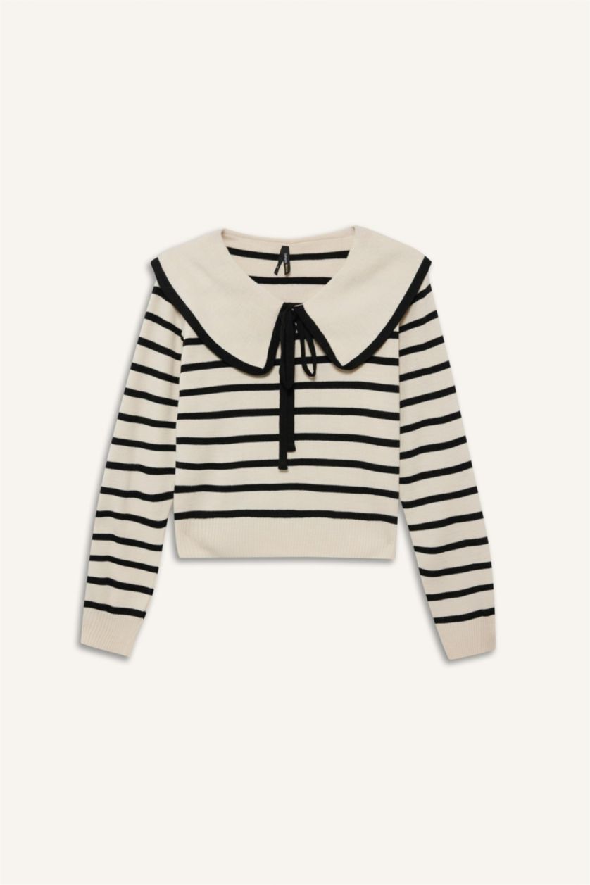 Женщины Кремовый Полосатый джемпер Slim Fit