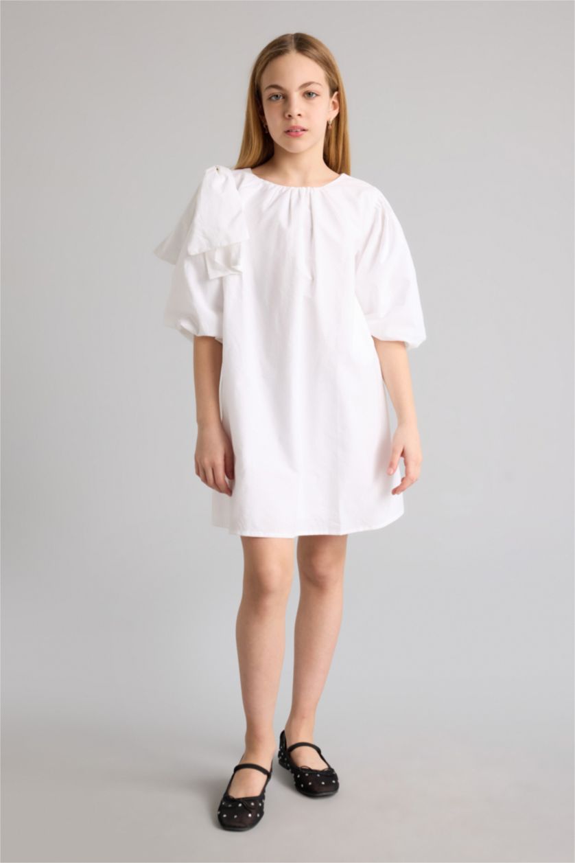 Girls & Teens White Regular Fit Short Sleeve Woven Dress