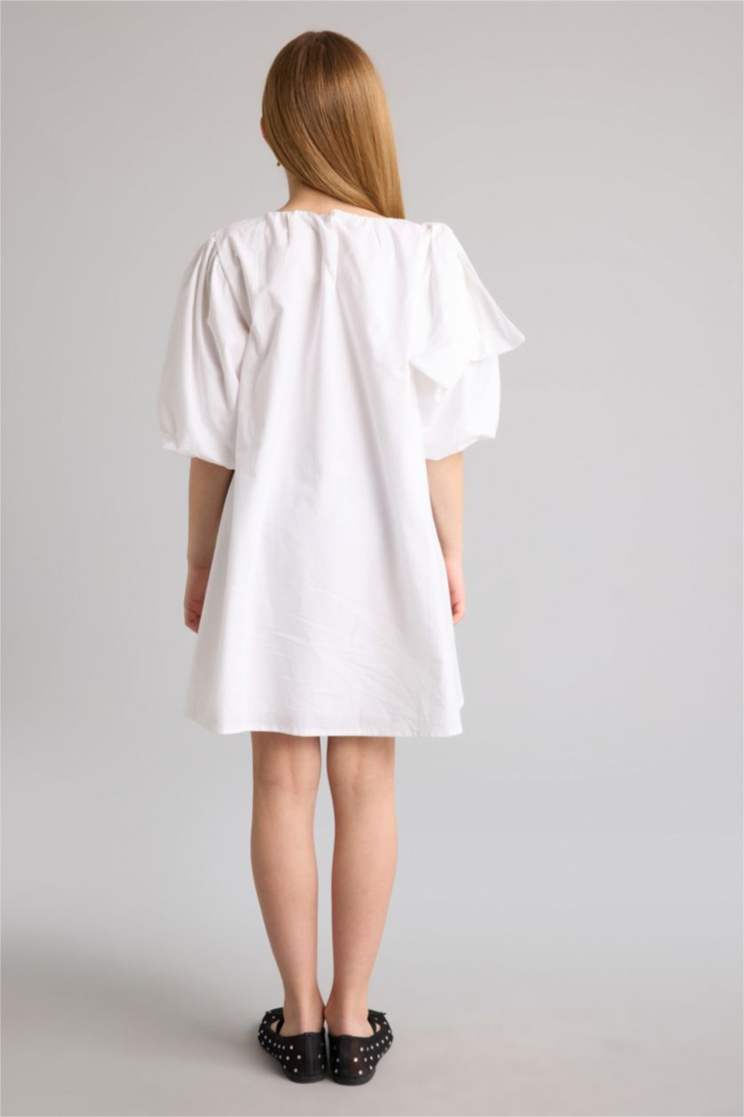 Girls & Teens White Regular Fit Short Sleeve Woven Dress