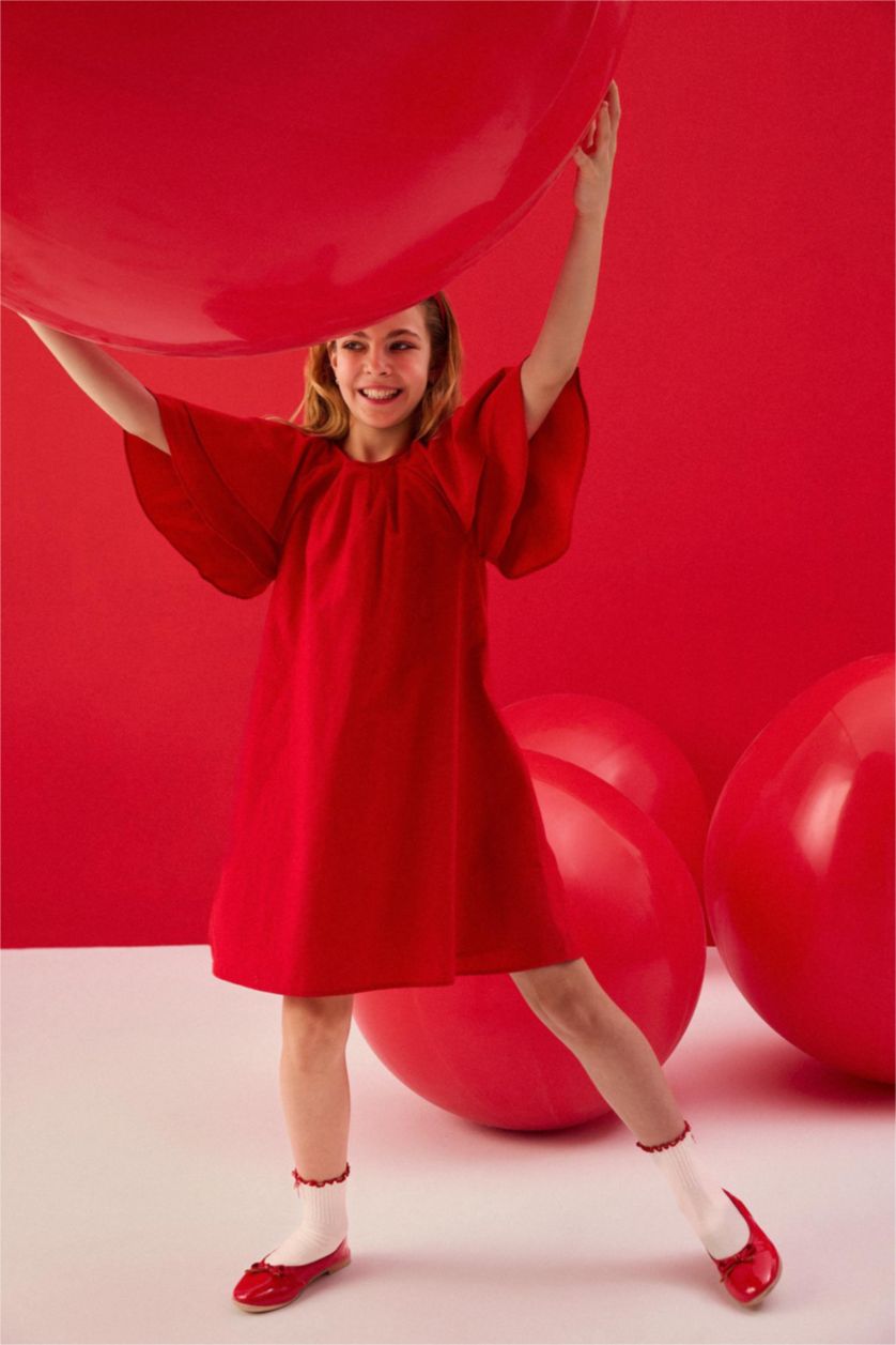 Девочки и подростки Красный Платье с коротким рукавом из хлопка для девочек