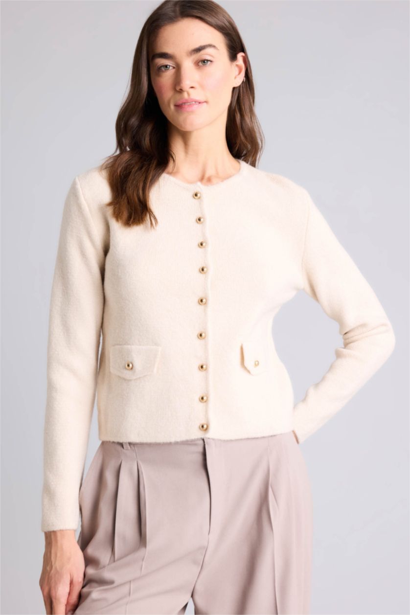 Woman Ecru Standard Fit Cardigan
