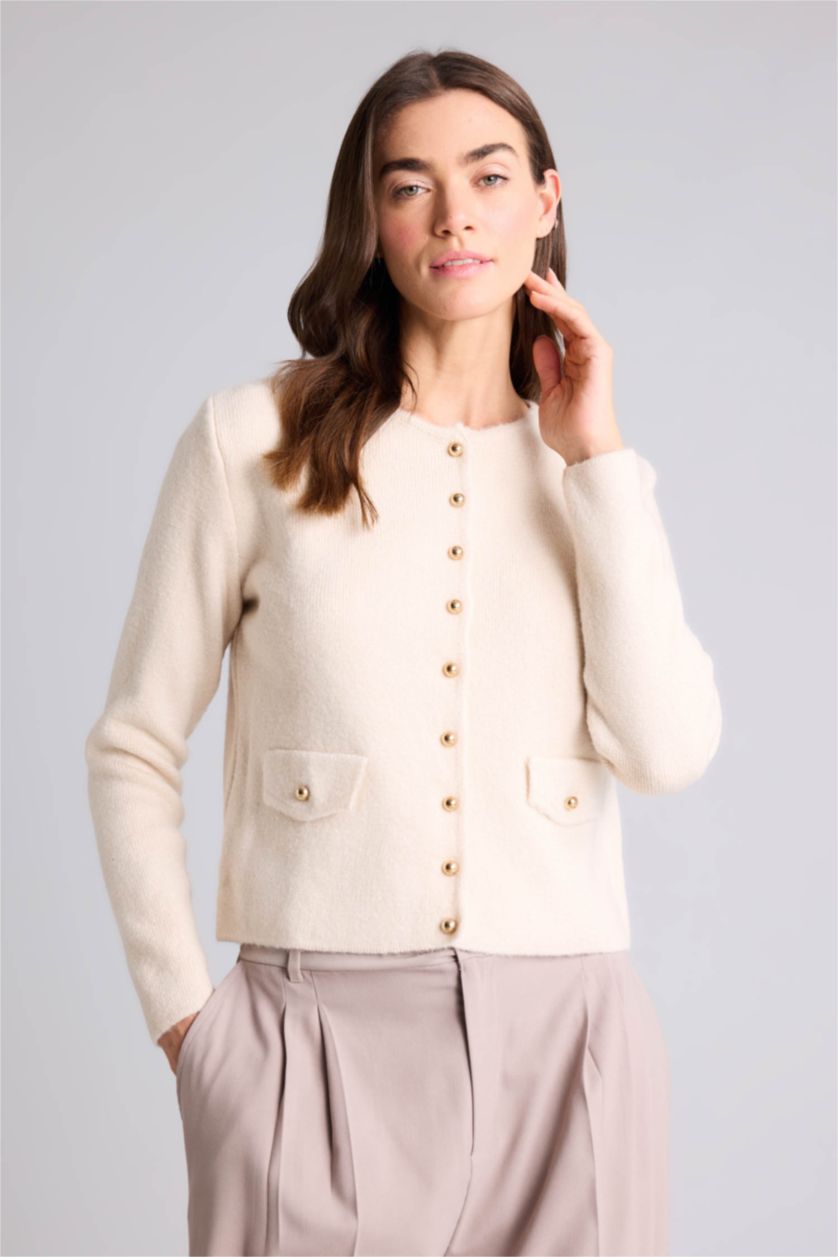 Woman Ecru Standard Fit Cardigan