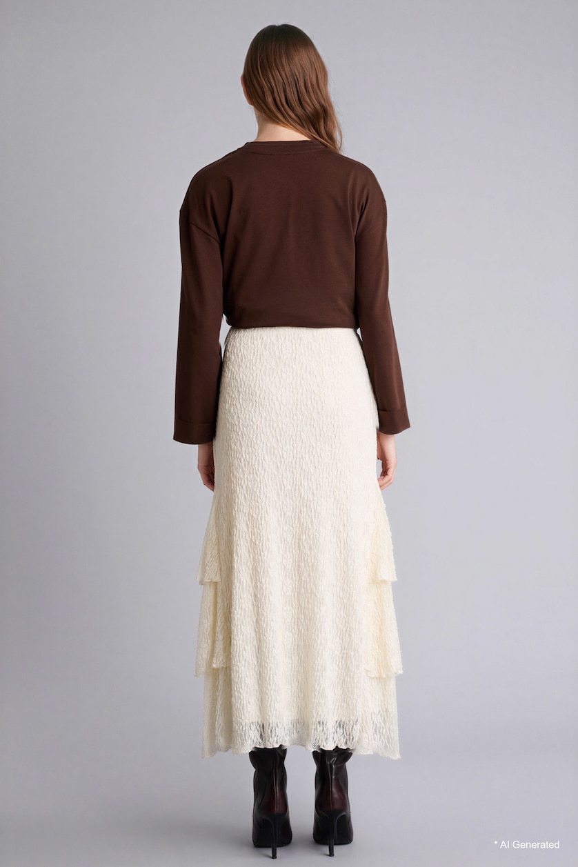 Women White A Cut Lace Knitted Skirt
